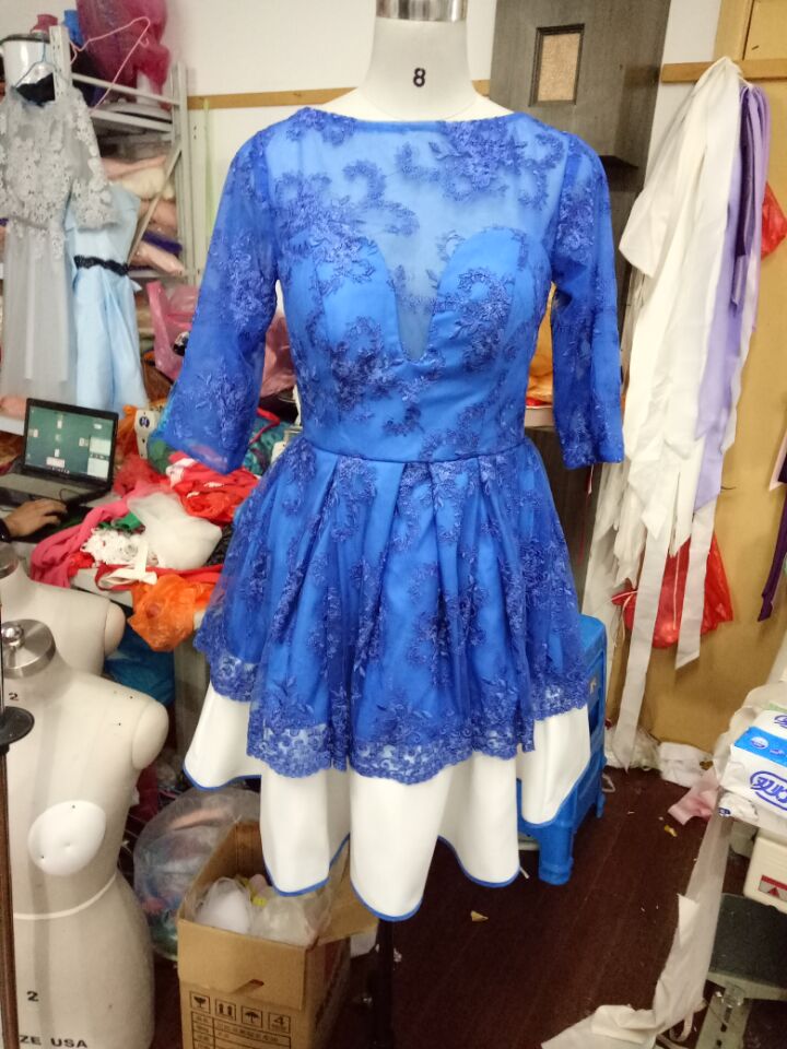 2019 Short Cocktail Dresses Popular Royal Blue Lace Women Evening Dresses Party Prom and Homecoming Dresses