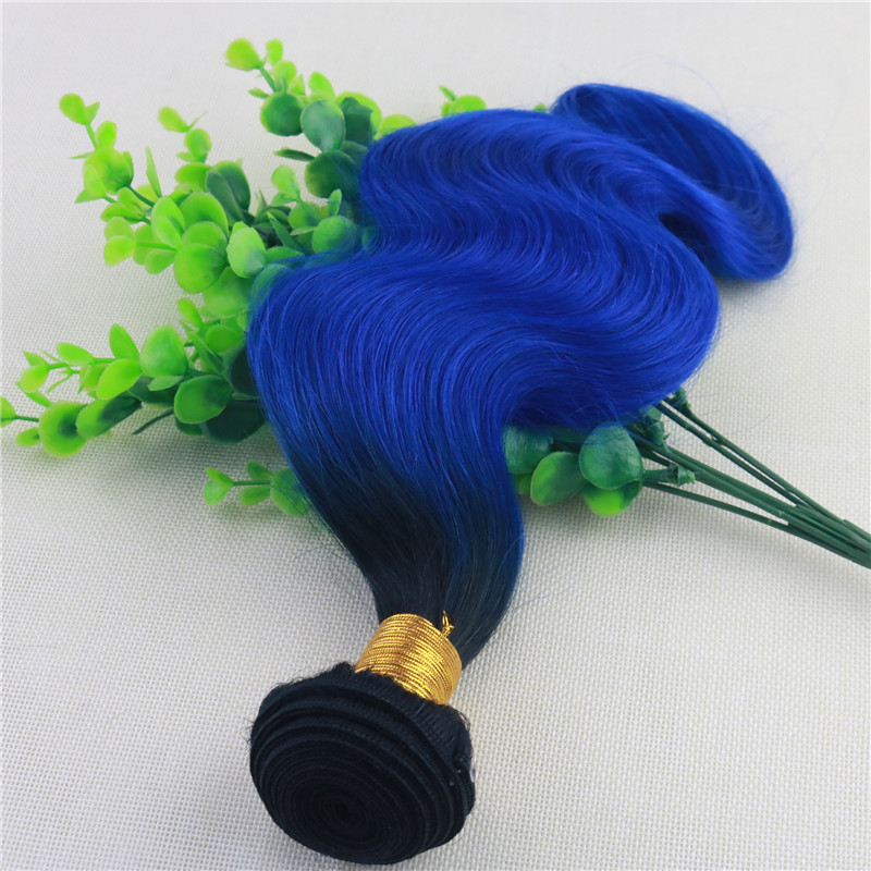 Wholesale Price Ombre Blue Hair Weaves Brazilian Straight Human Hair Extensions Remy Hair Bundles 100G one Piece