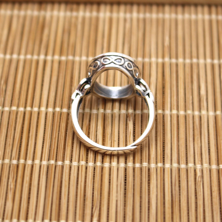 Vintage Antique Sterling Silver 925 Retro Wedding Ring Art Nouveau 12x16mm Oval Cabochon Setting