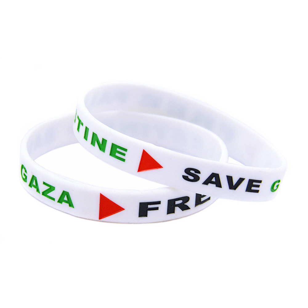 1PC Free Palestine Save Gaza Silicone Rubber Bracelet Triangle Logo Black And White Adult Size For Organization