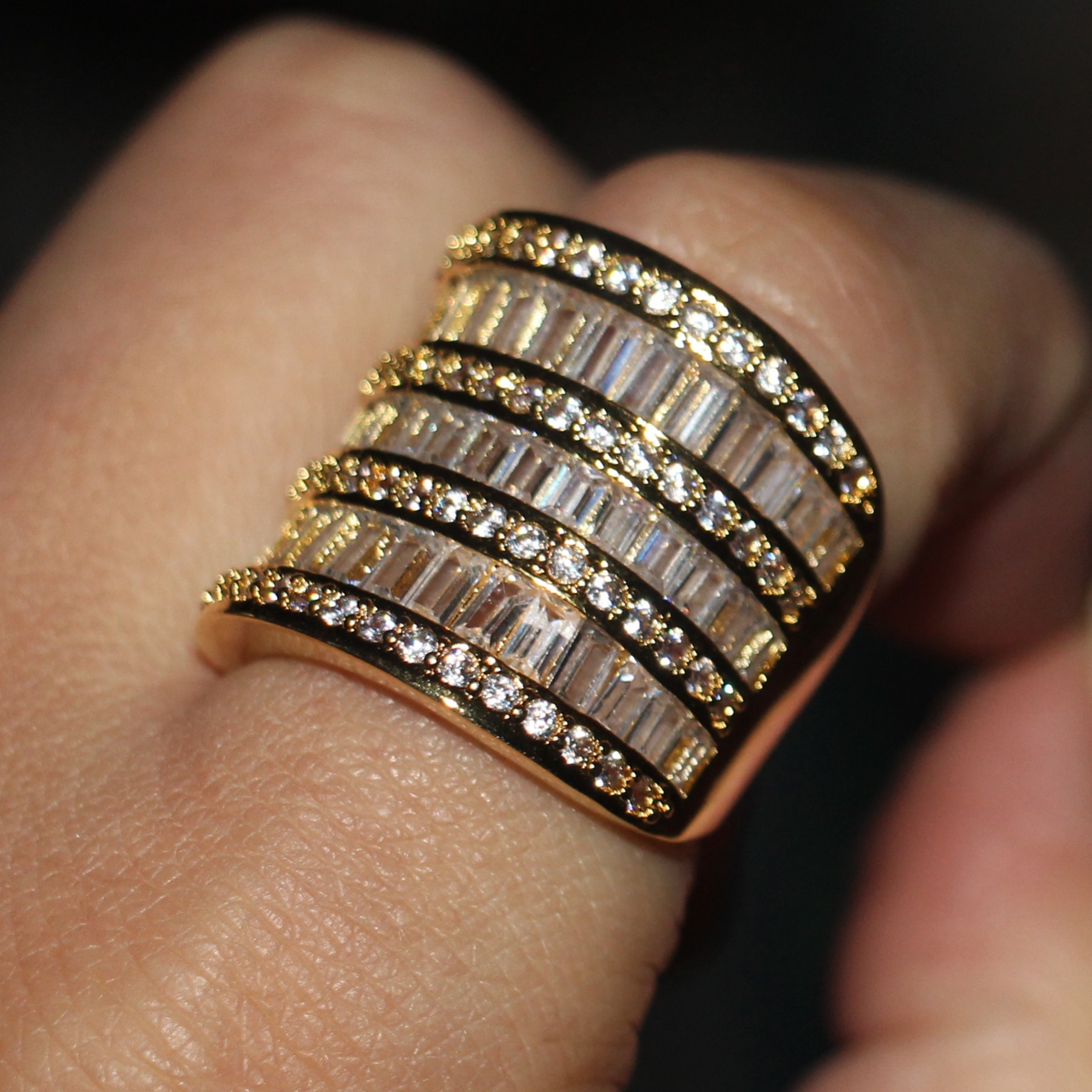 Victoria Wieck Women Luxury Jewelry Princess Cut 925 Sterliing Silver Yellow Gold Plated Topaz Simulated Diamond Wedding Band Ring Size 5-11