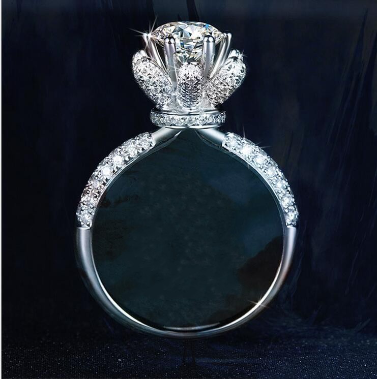 2017 New Hot Luxury Jewelry 6MM Round Cut Topaz 925 Sterling Silver CZ Diamond Solitaire Wedding Engagement Women Band Ring Gift Size 5-11