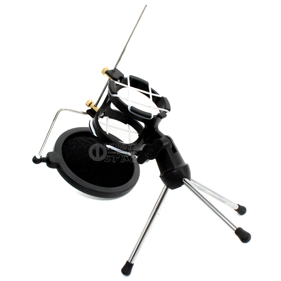 Desktop Adjustable Pop Filter Clip Mikrofon Tripod Folding Karaoke Microphone Stand Windscreen Mask Shield PC Recording Mic Holder