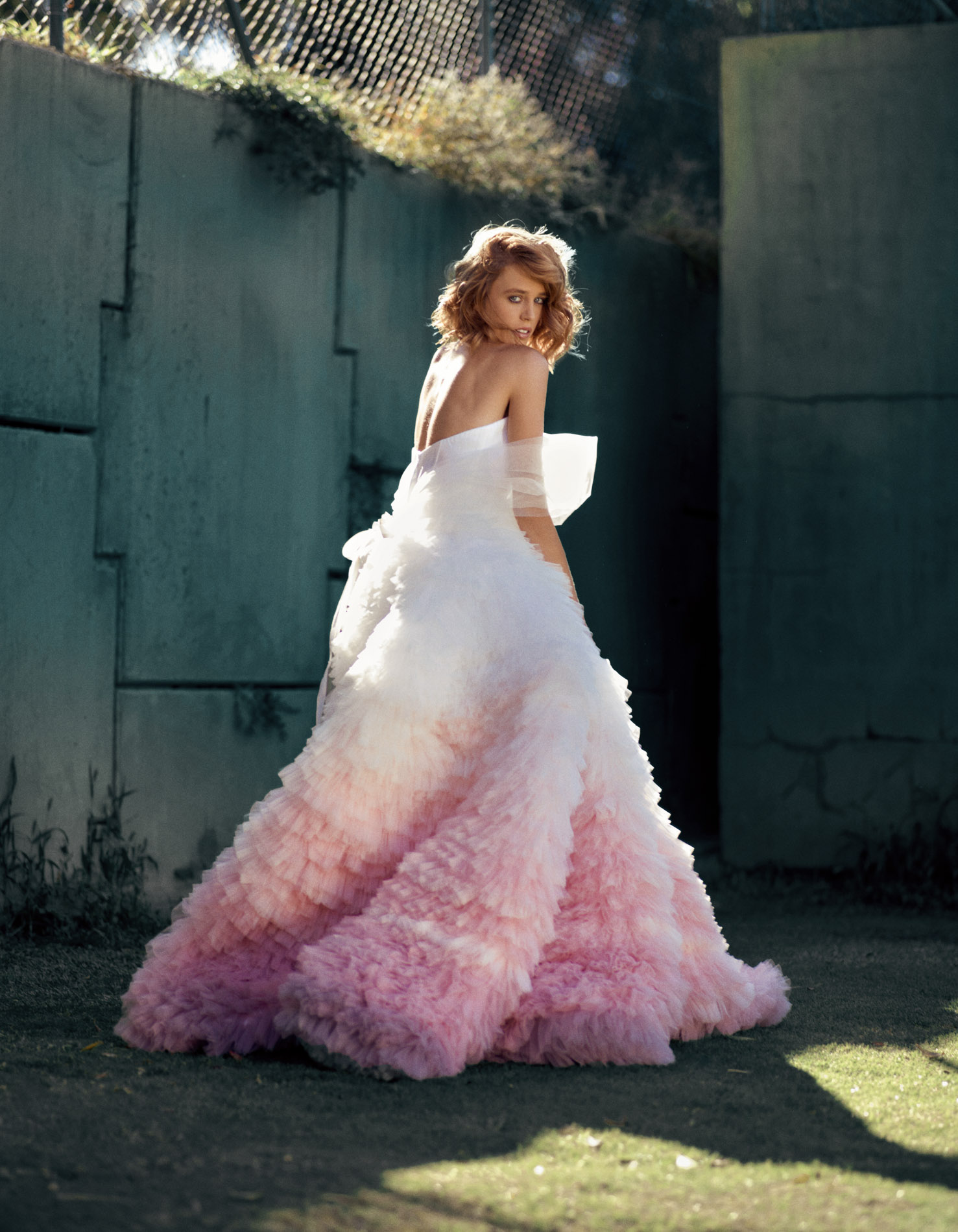 Gradient Lavender Fluffy Evening Dress Puffy Tulle Ruffles Tiered Sweep Trian Evening Gowns Prom Dresses Amazing Formal Dress Party Gown
