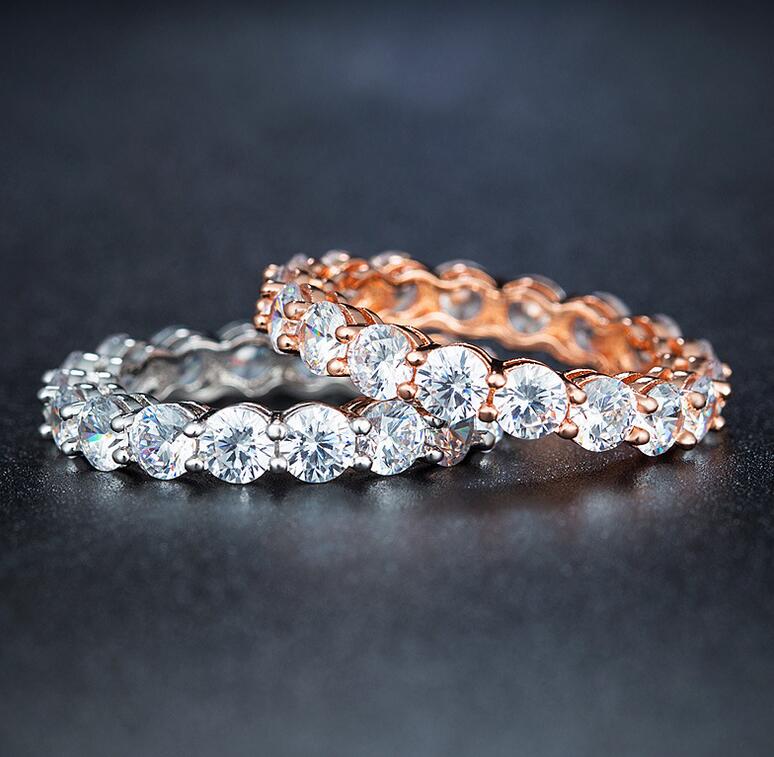 Size 5-10 Luxury Jewelry Round Cut Full White Topaz CZ Diamond 925 Sterling Silver Women Wedding Cute Finger Band Ring For Lovers Gift