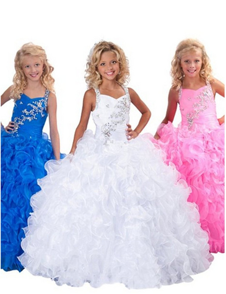 Flower Girls Wedding Party Ball Gowns Kids Firts Holy Communion White Gowns Children Halter Pageant Dress