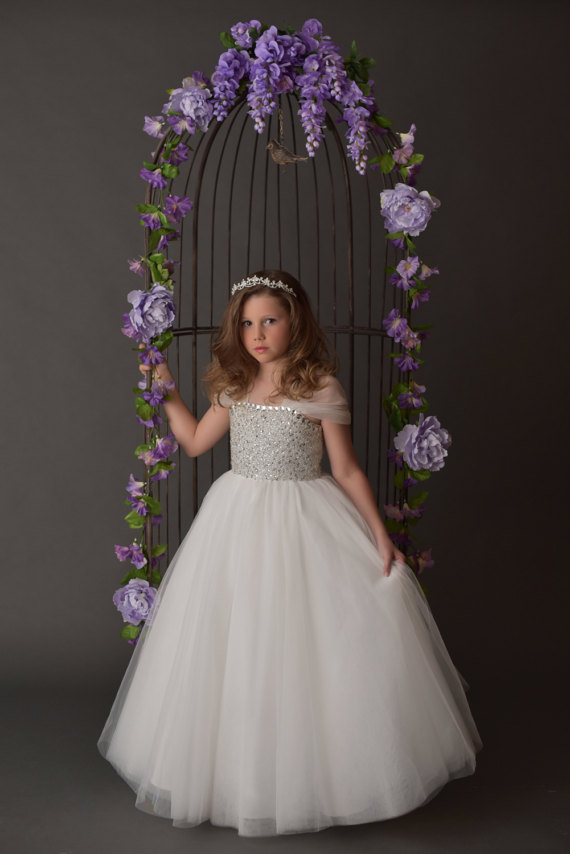 luxurious ivory arabic flower girl dresses portrait beaded crystals tulle child wedding party dresses beautiful pageant dresses