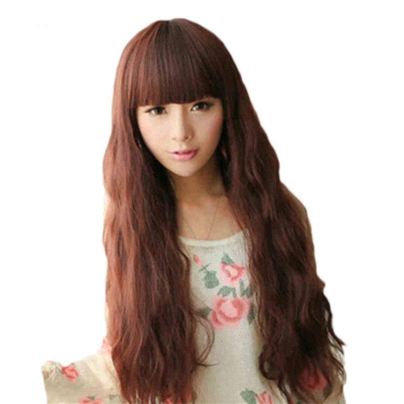 WoodFestival burgundy wigs with bangs long wavy corn hair wig natural heat resistant fiber synthetic fluffy cosplay women