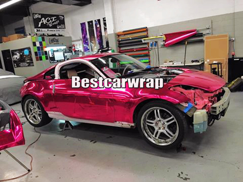 Rose Pink Chrome Vinyl Wrap With Air bubble Free flexible stretchable Mirror Chrome For Car COVERING styling size:1.52x20m/Roll 5x65ft