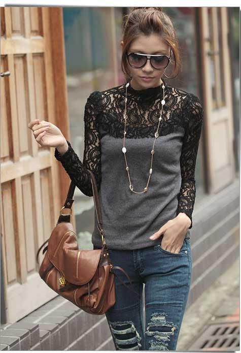 Hot Spring Autumn Women's O-neck T-shirt Lace Long Sleeve Patchwork Cotton Basic Tops Tee Lady's Casual T-shirts Gray
Hot Spring Autumn Women's O-neck T-shirt Lace Long Sleeve Patchwork Cotton Basic Tops Tee Lady's Casual T-shirts Gray