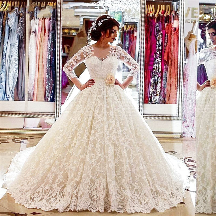 New Vintage Lace Sleeve Princess Wedding Dress with Hand Made Flower Vestido De Noiva Appliqued Ball Gown Bridal Gowns Robe De Mariage, Ivory
New Vintage Lace Sleeve Princess Wedding Dress with Hand Made Flower Vestido De Noiva Appliqued Ball Gown Bridal Gowns Robe De Mariage, Ivory