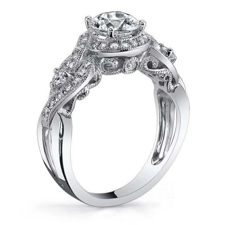 2017 New Wholesale Luxury Jewelry 925 Sterling Silver White Topaz CZ Diamond SONA Gemstones Women Wedding Flower Band Ring Gift Size 4-10