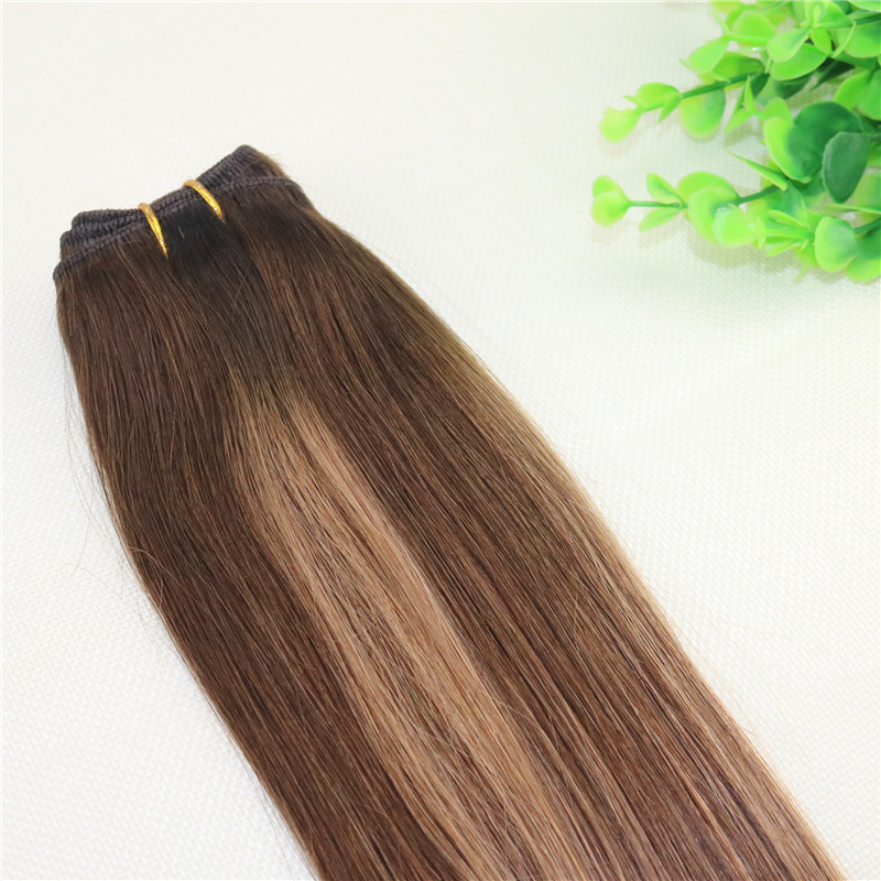 Human Hair Weave Ombre Dye Color Brazilian Virgin Hair Weft Bundle Extensions Two Tone 4#Brown To #27 Blonde