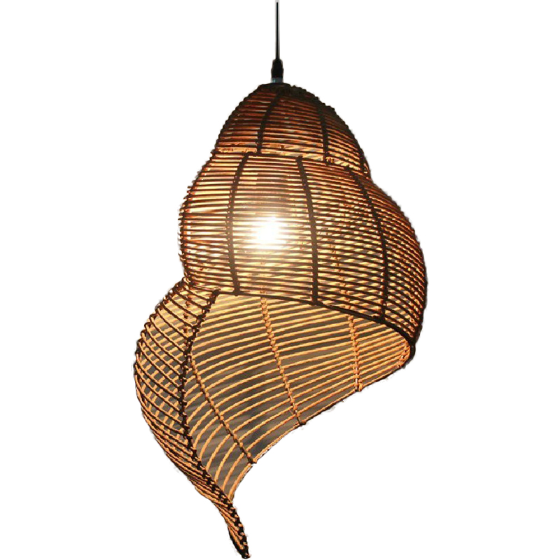 Modern Bamboo Snail Pendant Lights Fixture Southeast Asian Rattan Escargots Pendant Lamps Hotel Restaurant Dining Room Cafes Hanging Lamp
