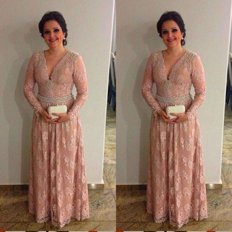 Elegant 2017 Peach Lace V Neck Illusion Long Sleeve Mother Of The Bride Dresses Cheap Beaded Sash Floor Length Mother Groom Dress EN71114
Elegant 2017 Peach Lace V Neck Illusion Long Sleeve Mother Of The Bride Dresses Cheap Beaded Sash Floor Length Mother Groom Dress EN71114