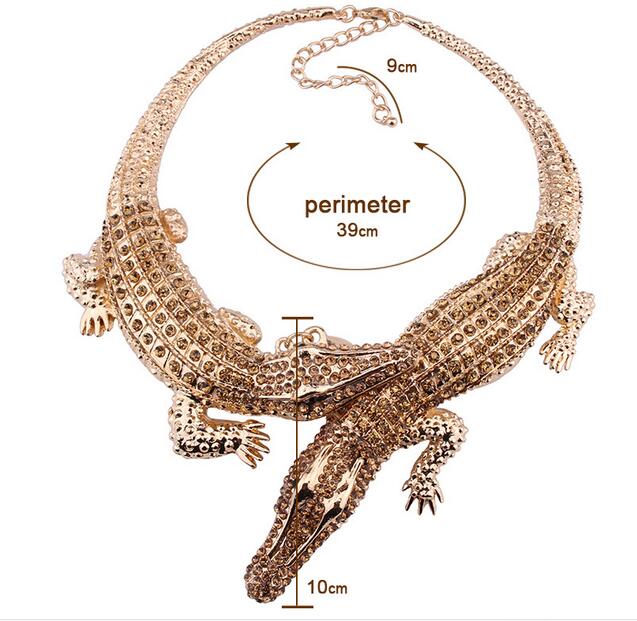 MANILAI Baroque Big Crocodile Necklaces Inlay Full Rhinestones Women Big Choker Statement Jewelry Bib G104