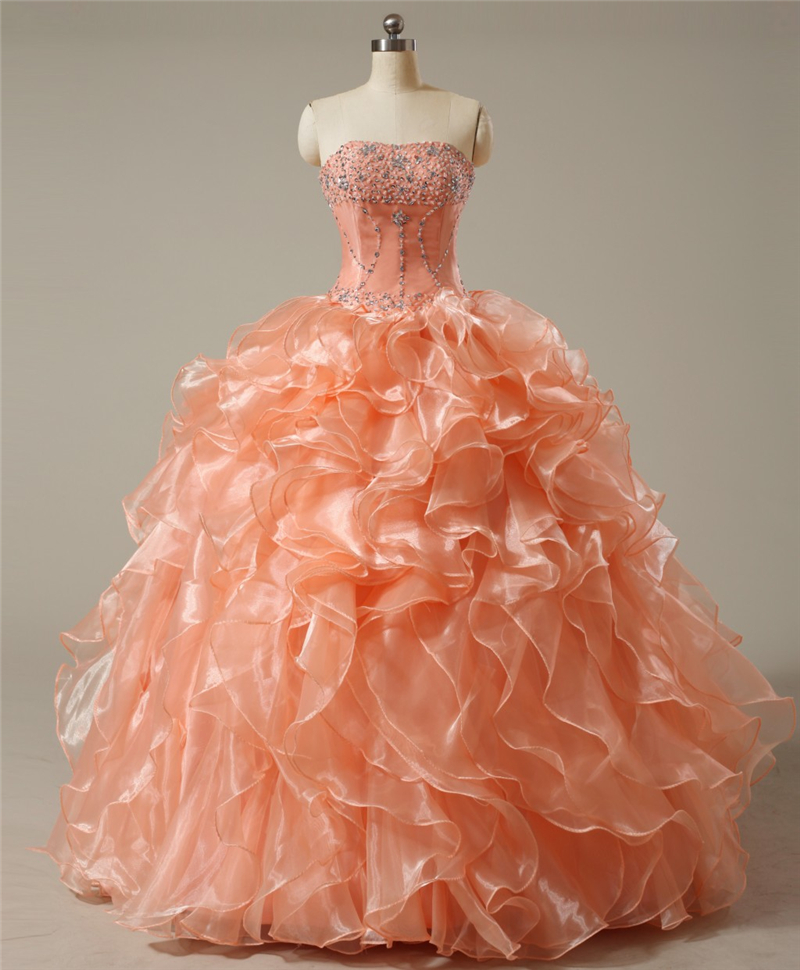 2019 New Sexy Coral Ball Gowns Quinceanera Dresses With Beads Crystals Lace Up Sweet 16 Dresses 15 Year Prom Gowns Stock 2-16 QS1041, Same as picture 
2019 New Sexy Coral Ball Gowns Quinceanera Dresses With Beads Crystals Lace Up Sweet 16 Dresses 15 Year Prom Gowns Stock 2-16 QS1041, Same as picture