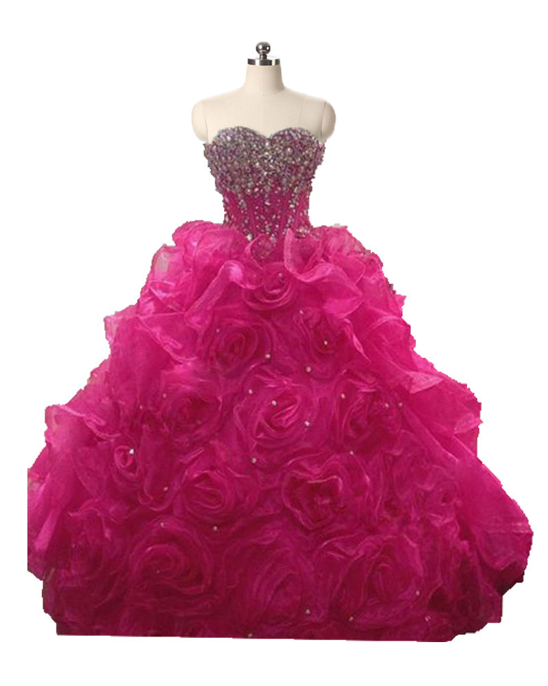 2017 Sexy Sweetheart Crystal Ball Gown Quinceanera Dress with Beading Flowers Organza Plus Size Sweet 16 Dress Vestido Debutante Gowns BQ80