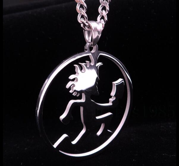 Free ship silver ICP Jewelry Punk Stainless Steel Round circle Hatchetman Juggalette Pendant with 5mm 24 inch curb chain Necklace