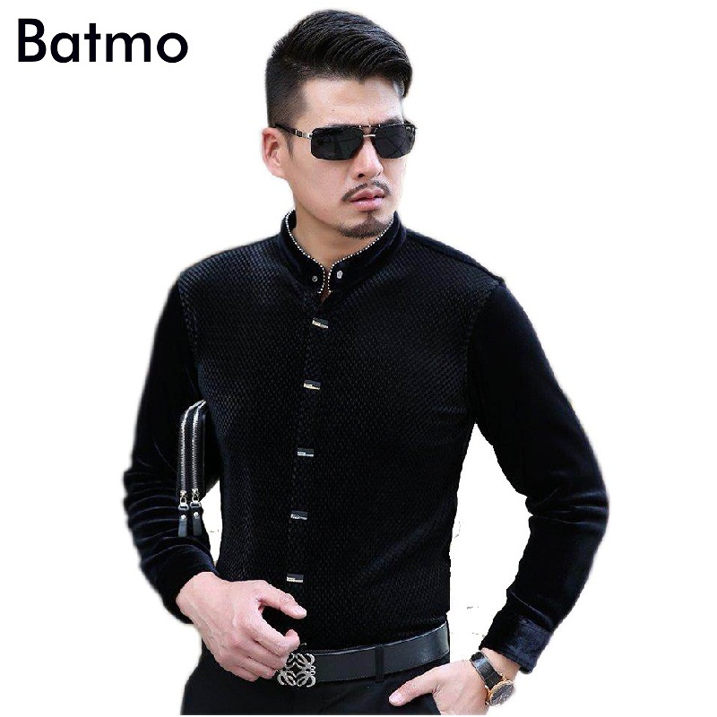 Wholesale- 2017 new arrival Stand callor casual purple Cashmere men's shirt,fashion shirt men ,3 color plus-size M,L,XL,XXL,3XL,4XL