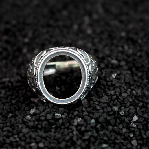 Art Nouveau Antiqu 15X17MM Oval Cabochon Semi Mount 925 Sterling Silver Men Ring Fine Silver Jewelry Setting Valentine's day gifts