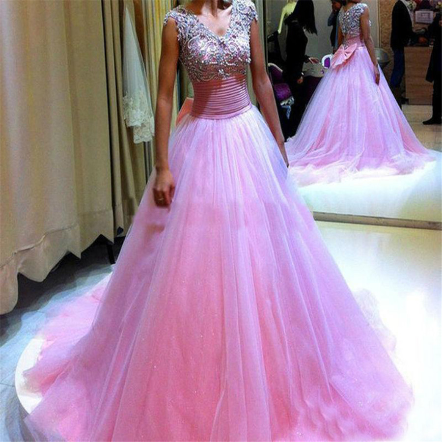 A Line V-Neck Cap Sleeves Prom Dress Beaded Crystal Rhinestone Pink Evening Dresses Back With Bow Long Court Train Party Gowns, Black
A Line V-Neck Cap Sleeves Prom Dress Beaded Crystal Rhinestone Pink Evening Dresses Back With Bow Long Court Train Party Gowns, Black