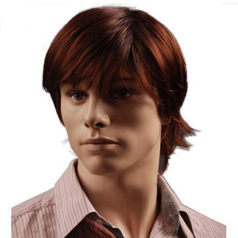 8 inch Puffy Synthetic Reddish Brown Short Mens Wig Natural Male Hair Free Shipping