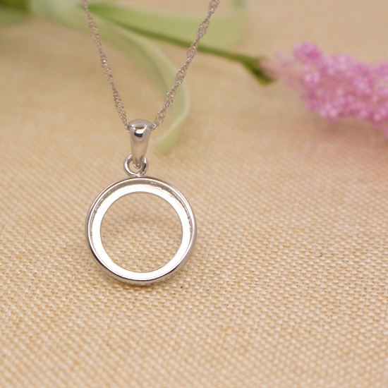 925 Sterling Silver 15X15MM Round Cabochon Semi Mount Pendant Bridal Jewelry Fine Silver Pendant Setting