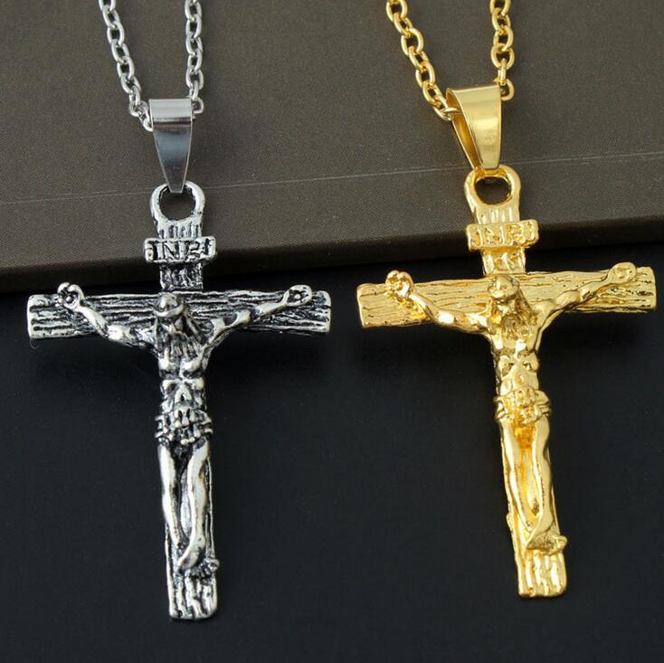 Good A++ Jewelry Jesus Cross Titanium Steel Men's Necklace Retro Wind Pendant WFN040 (with chain) mix order 20 pieces a lot