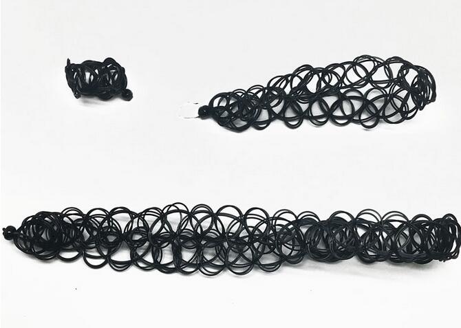 3pcs/LOT Handmade Vintage Outus Flower Choker Necklace Set Stretch Velvet Classic Gothic Tattoo Lace Choker Necklaces Rings, bracelets