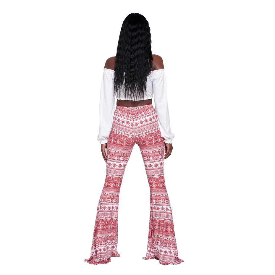 HAOYUAN Women Elastic Boot Cut Trousers 2017 Summer Casual High Waist Pants African Print Boho Slim Long Flare Wide Leg Pant q1110