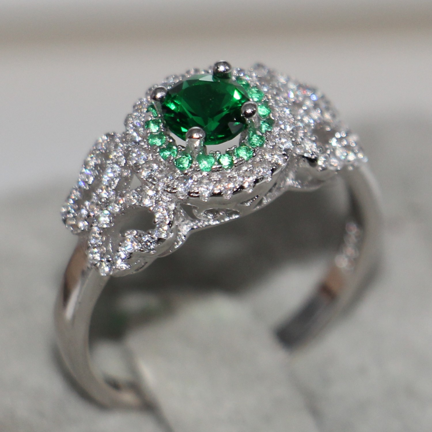 Sterg Sier Emerald Ring for Women with Cubic Zirconia Birthstone - Solid Size 5-10
