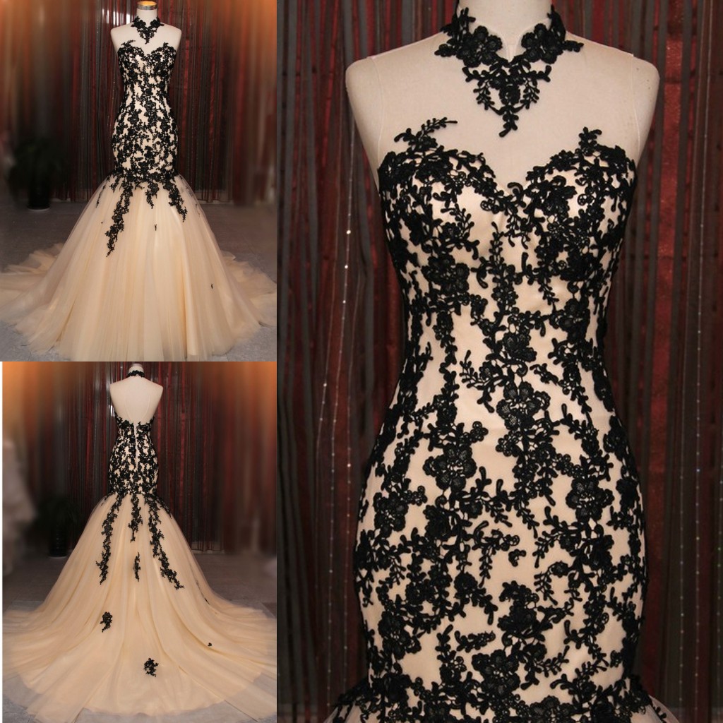Black and Champagne Mermaid Lace Evening Dresses Sheer High Neck Sexy Backless Lace Appliques Tulle Real Photo Formal Dresses Evening Gowns
Black and Champagne Mermaid Lace Evening Dresses Sheer High Neck Sexy Backless Lace Appliques Tulle Real Photo Formal Dresses Evening Gowns
