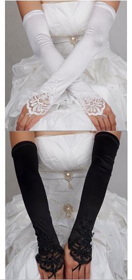 Fingerless Long Bridal Gloves 2017 New Wedding Gloves with Lace Appliqued for Wedding Dress Elegant White/Ivory/Black Wedding Accessories