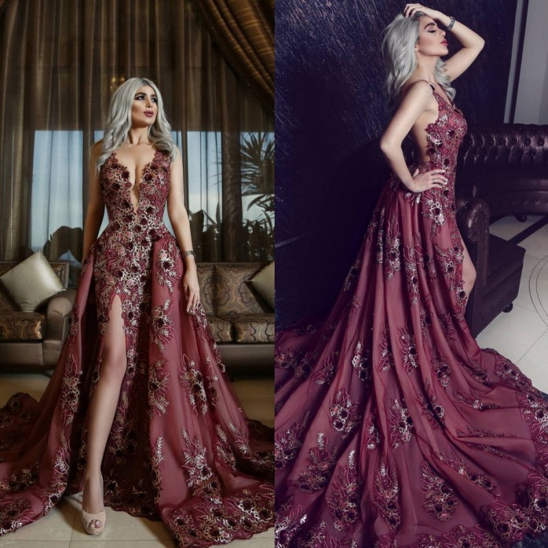 Sexy Appliqued Prom Dresses Deep V Neck Backless Split Party Gown Sweep Train Dress Evening Wear, Same as image
Sexy Appliqued Prom Dresses Deep V Neck Backless Split Party Gown Sweep Train Dress Evening Wear, Same as image