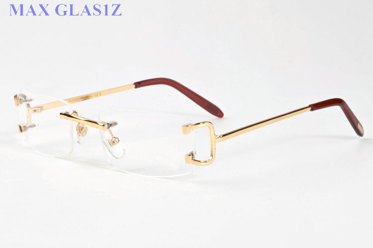new men fashion sports sunglasses buffalo horn UV400 metal square frame top quality rimless blue pink brown clear lenses with box