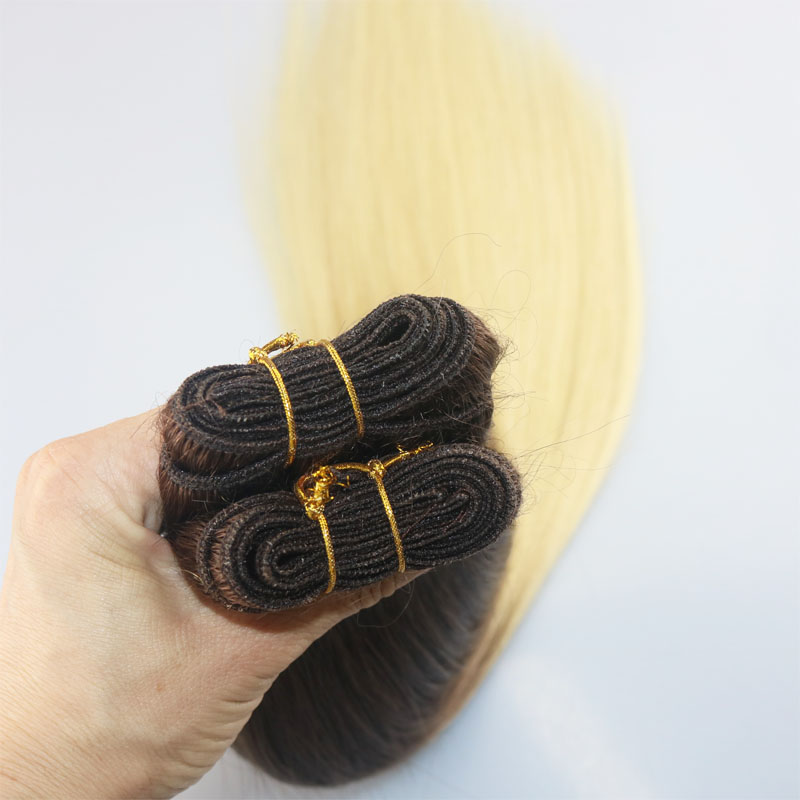 Human Hair Weave Ombre Dye Color Brazilian Virgin Hair Weft Bundle Extensions Two Tone 4#Brown To #613 Bleached Blonde