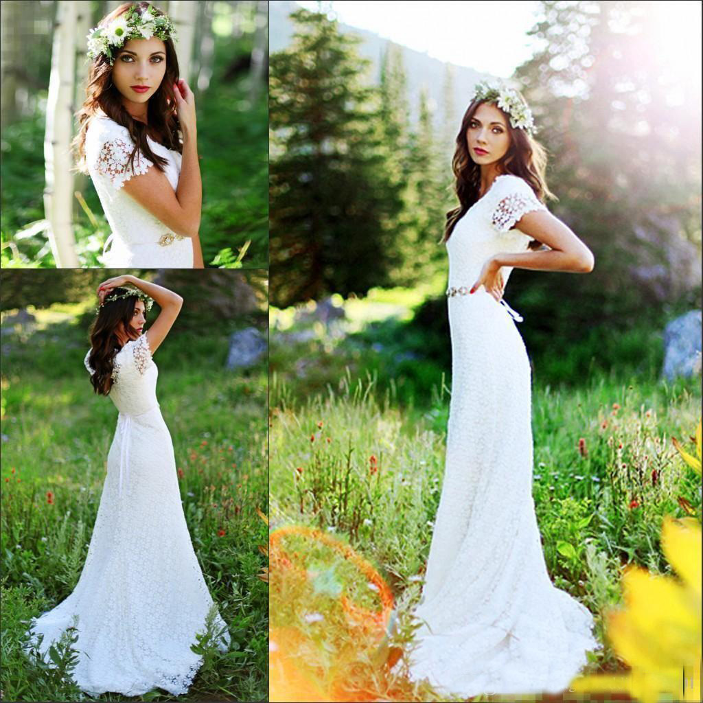 2017 Cheap Vintage Country Crochet Lace Wedding Dresses With Short Sleeves V Neck Bohemian A Line Bridal Gowns With Beads Sash, White
2017 Cheap Vintage Country Crochet Lace Wedding Dresses With Short Sleeves V Neck Bohemian A Line Bridal Gowns With Beads Sash, White