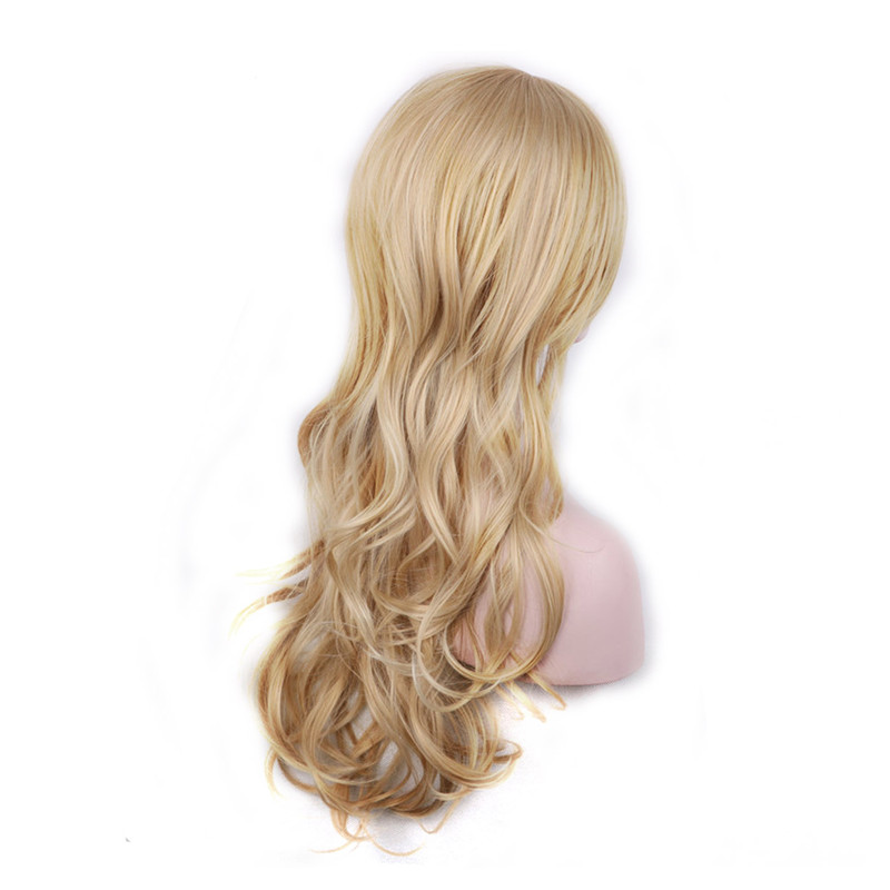 WoodFestival long blonde curly wigs natural hair wig blond fiber synthetic wigs with bangs good quality