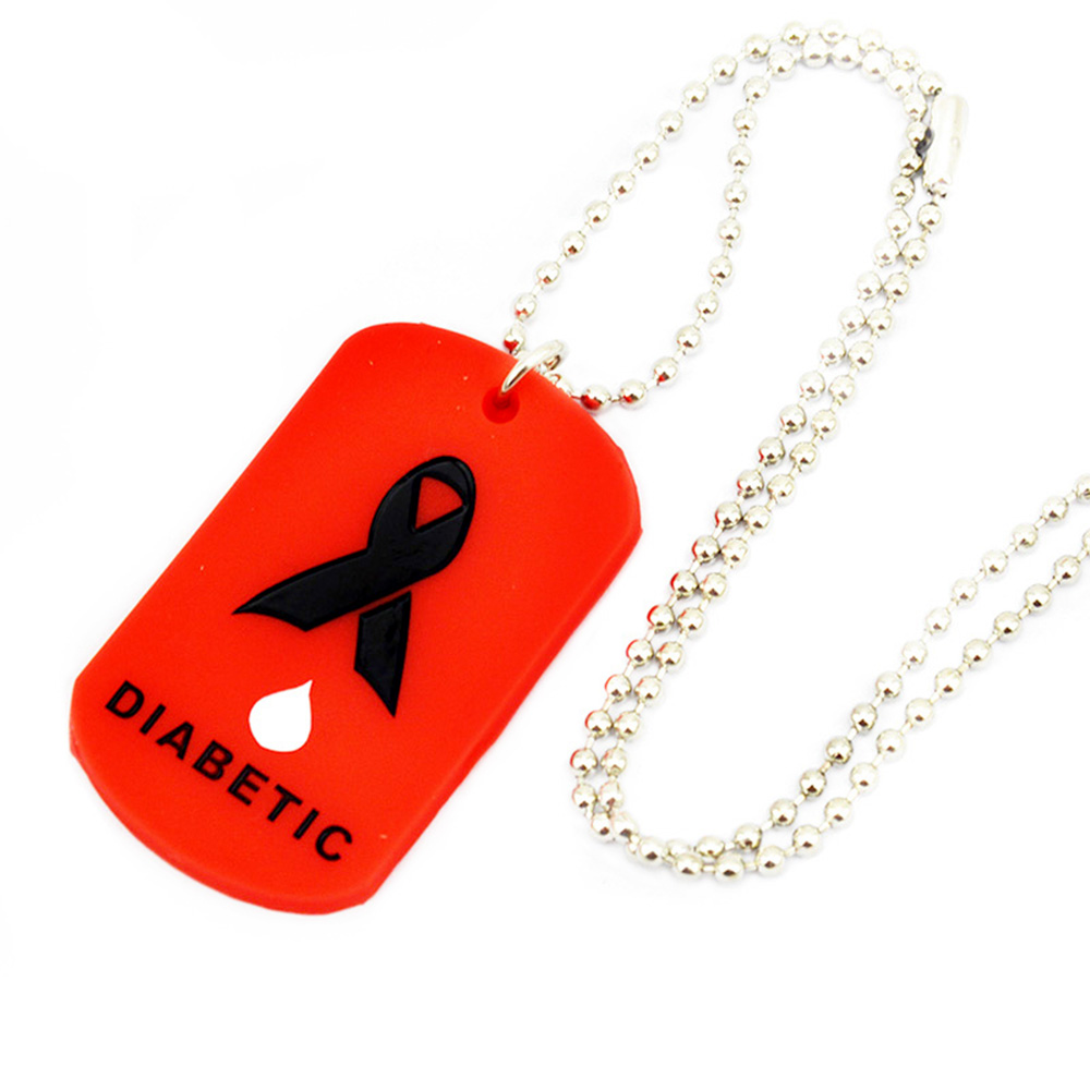 50PCS DIABETIC Silicone Dog Tag With 24 Inch Ball Chain A Great Alternative Style Reminder Necklace