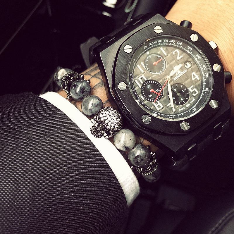 Fashion male skull bracelet grey Strands stone beads bangle gift rown & Matte Black Onyx Women Gift Valentine's Day Holiday Christmas