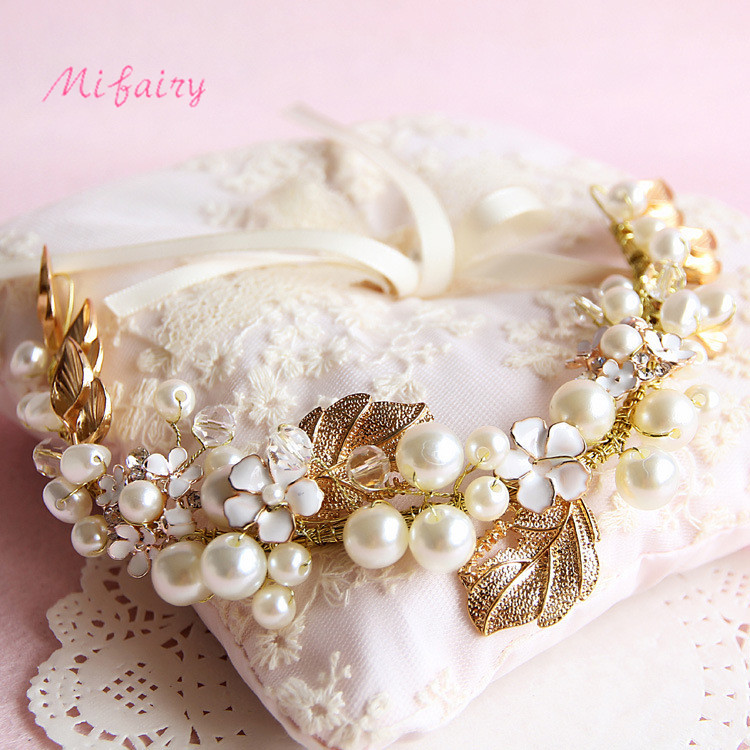 High End Handmade Wedding Hair Accessories Crystals Bridal Headbands Gold Leafs Crystals Pearls Bridal Hairpiece H116