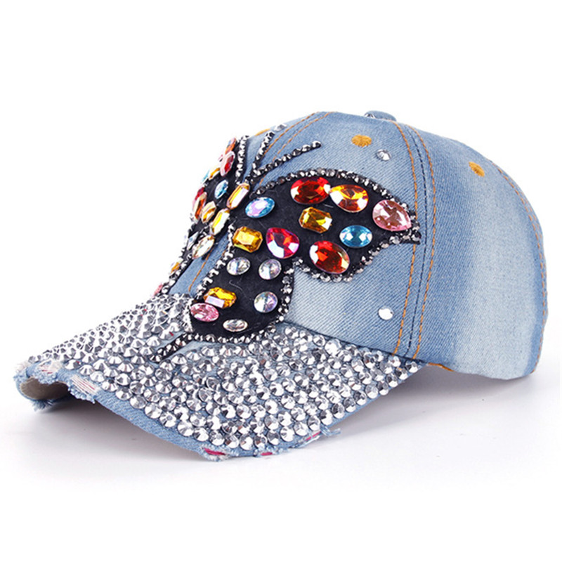 New Women Denim Rhinestone Butterfly Baseball Cap Fashion Jeans Washed Simulation Diamond Hip Hop Caps Snapback Hats, D1
New Women Denim Rhinestone Butterfly Baseball Cap Fashion Jeans Washed Simulation Diamond Hip Hop Caps Snapback Hats, D1