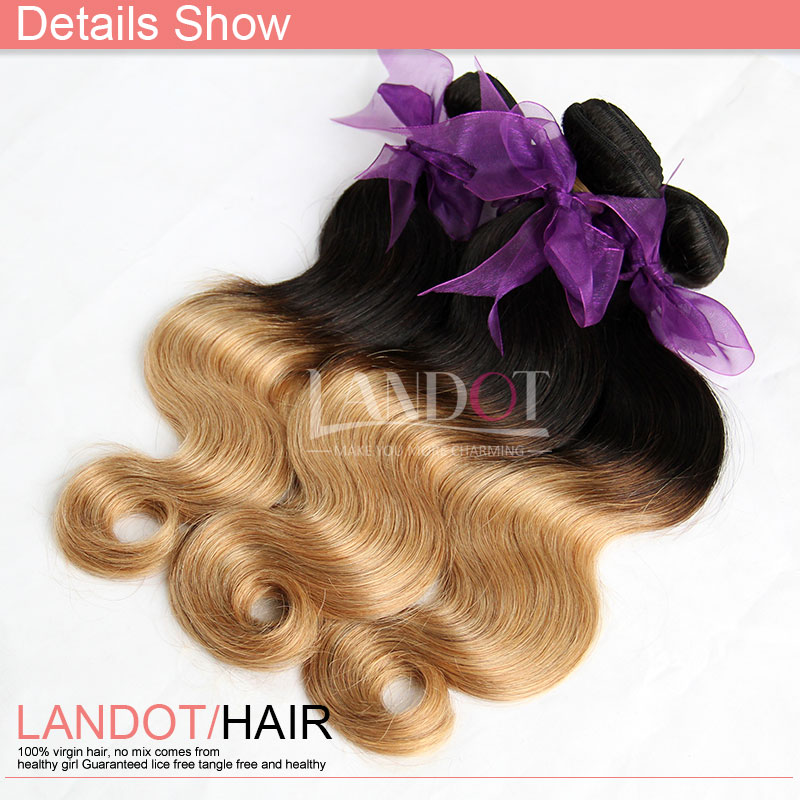 Ombre Peruvian Hair Weave Bundles Two Toned Ombre 1B/27# Honey Blonde Ombre Peruvian Body Wave Wavy Human Hair Extensions 3 Bundles Lot
