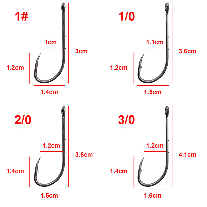 100pcs 92247 High Carbon Steel Fishing Hooks Black Offset Long Barbed Shank Baitholder Bait Hook Size 160