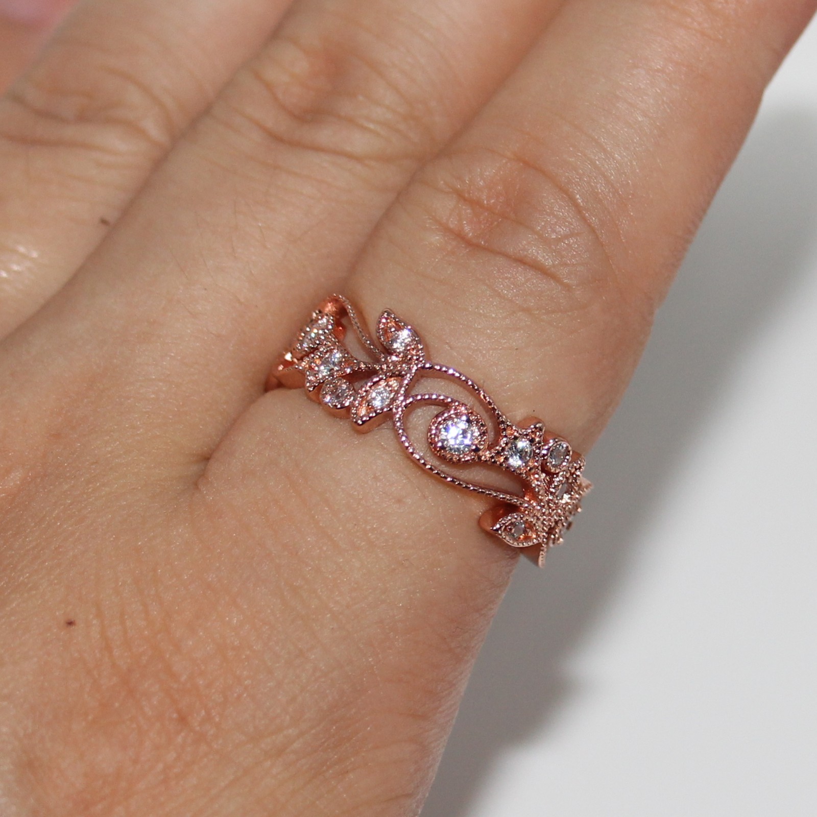 Sterg Sier Rose Gold Plated White Sapphire Ring: Jewelry for Women's Wedding or Engagement