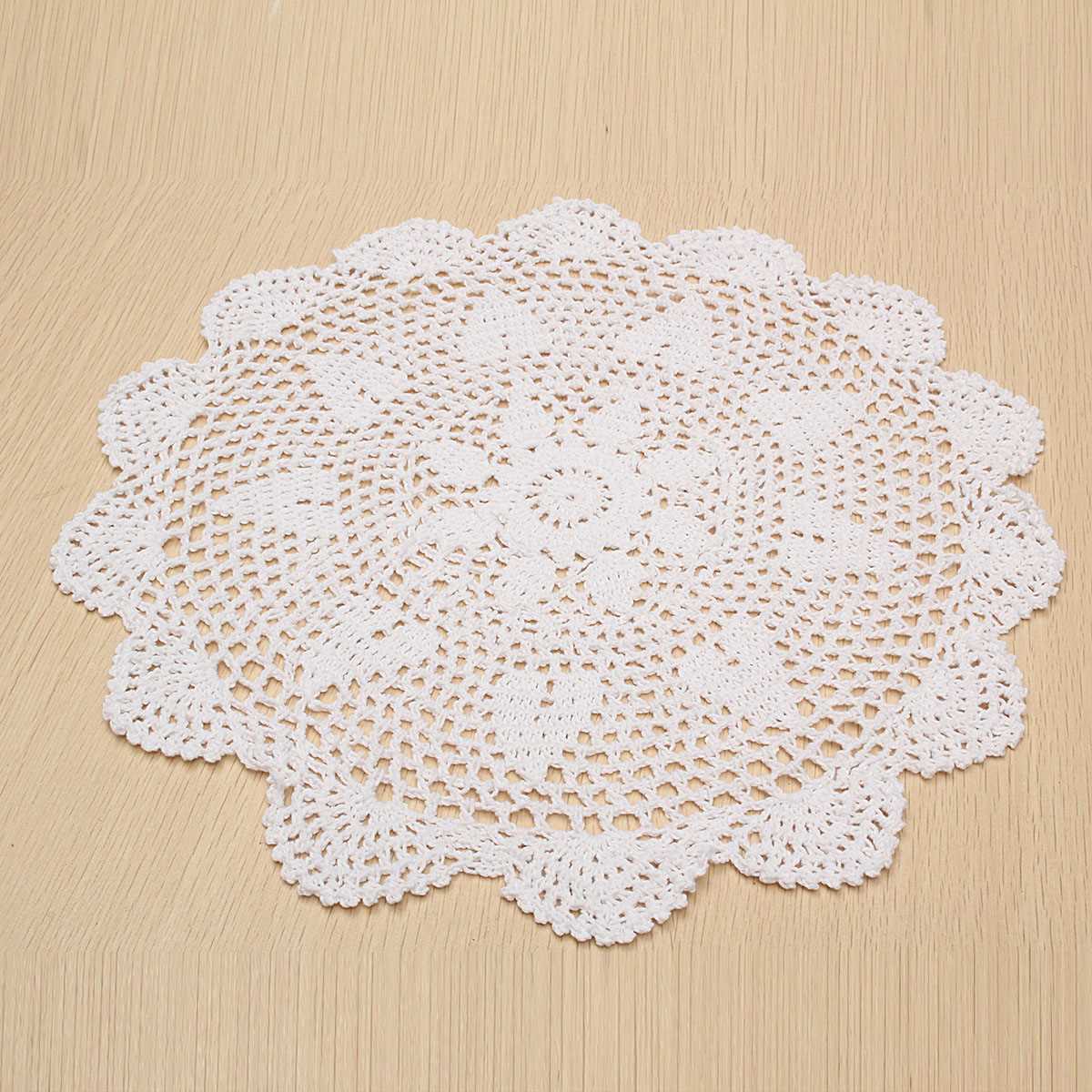 Mats & Pads 37CM Round Lace Hand Crocheted Doily Placemat Vintage Floral Coasters Home Coffee Shop Dining Table Decorative Gadgets