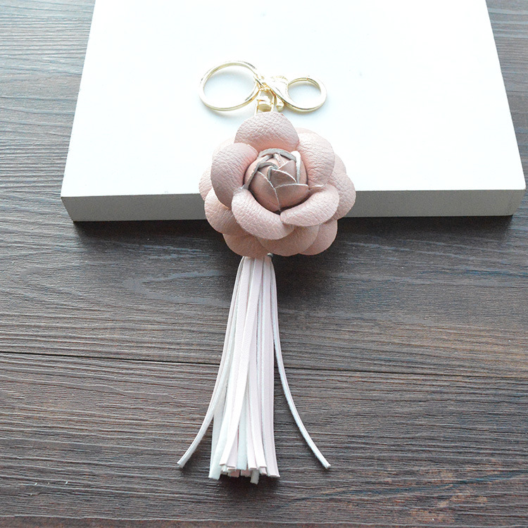 Good A++ PU tassel key chain camellia bag pendant car key ring phone shell decoration KR307 Keychains mix order 20 pieces a lot
