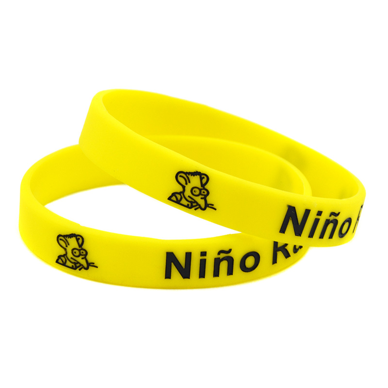 100PCS Nino Rata With Cute Mouse Silicone Rubber Bracelet Ink Filled Logo for Promotion Gift Yellow