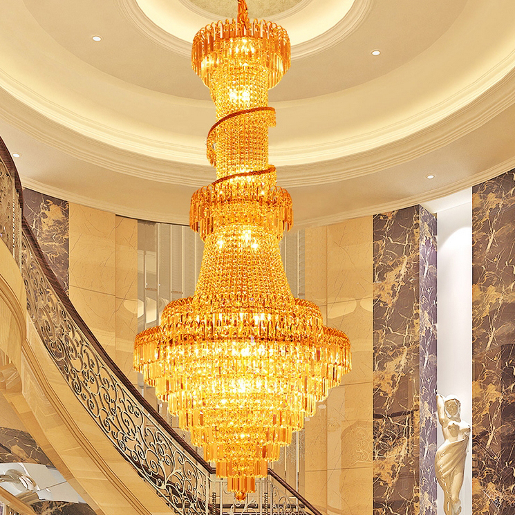Gold Crystal Chandeliers Luxury Long Modern Chandeliers Lighting Fixture American Interior Foyer Stair Hotel Restaurant Club Spiral Droplight D80